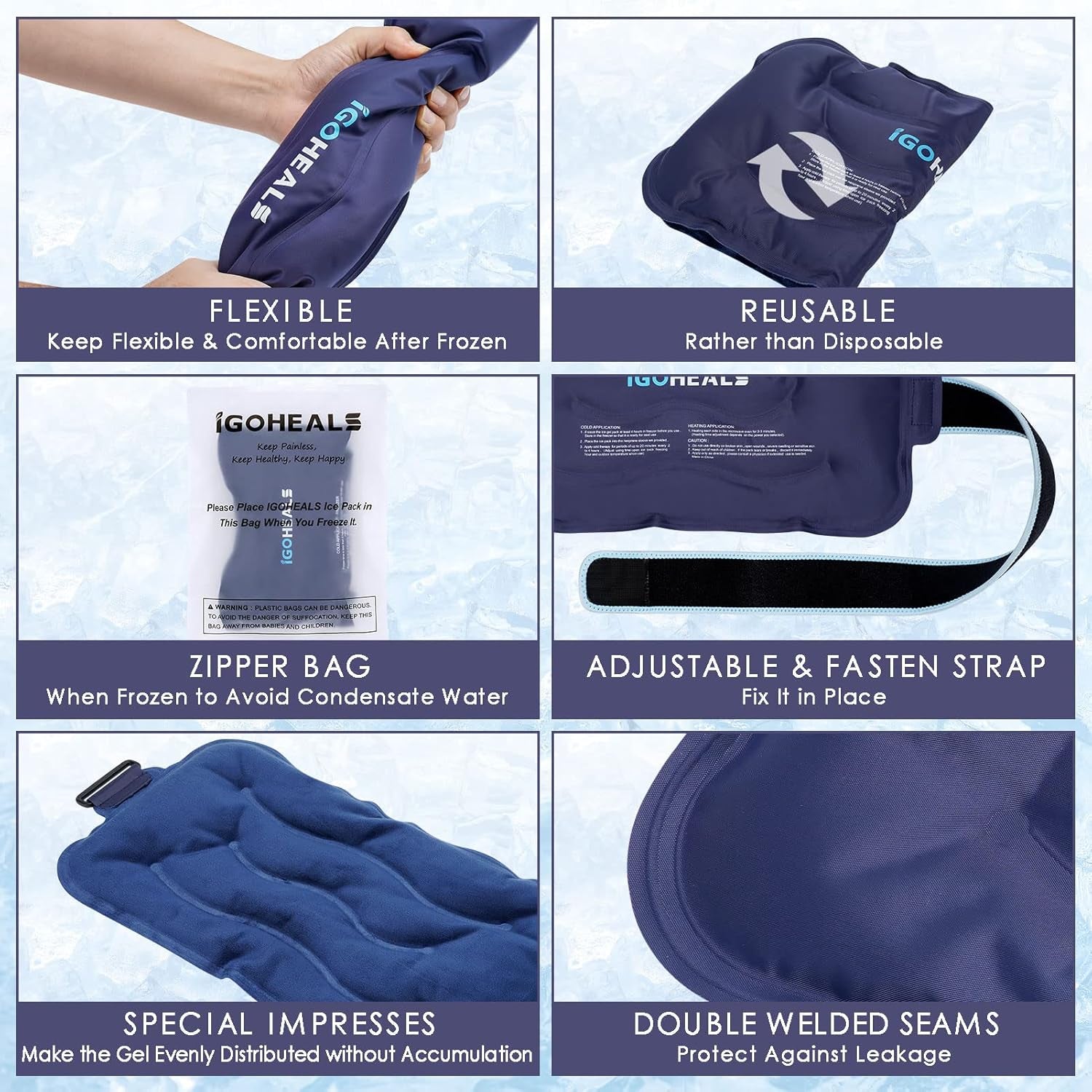 Ice Pack for Injuries Reusable,Back Pain Relief Hot Cold Therapy Wrap,Flexible Gel Pad Cold Compress Heating Bag for Waist,Neck,Shoulder,Hip,Knee,Arm,Leg Pain- Postpartum Recovery Essentials