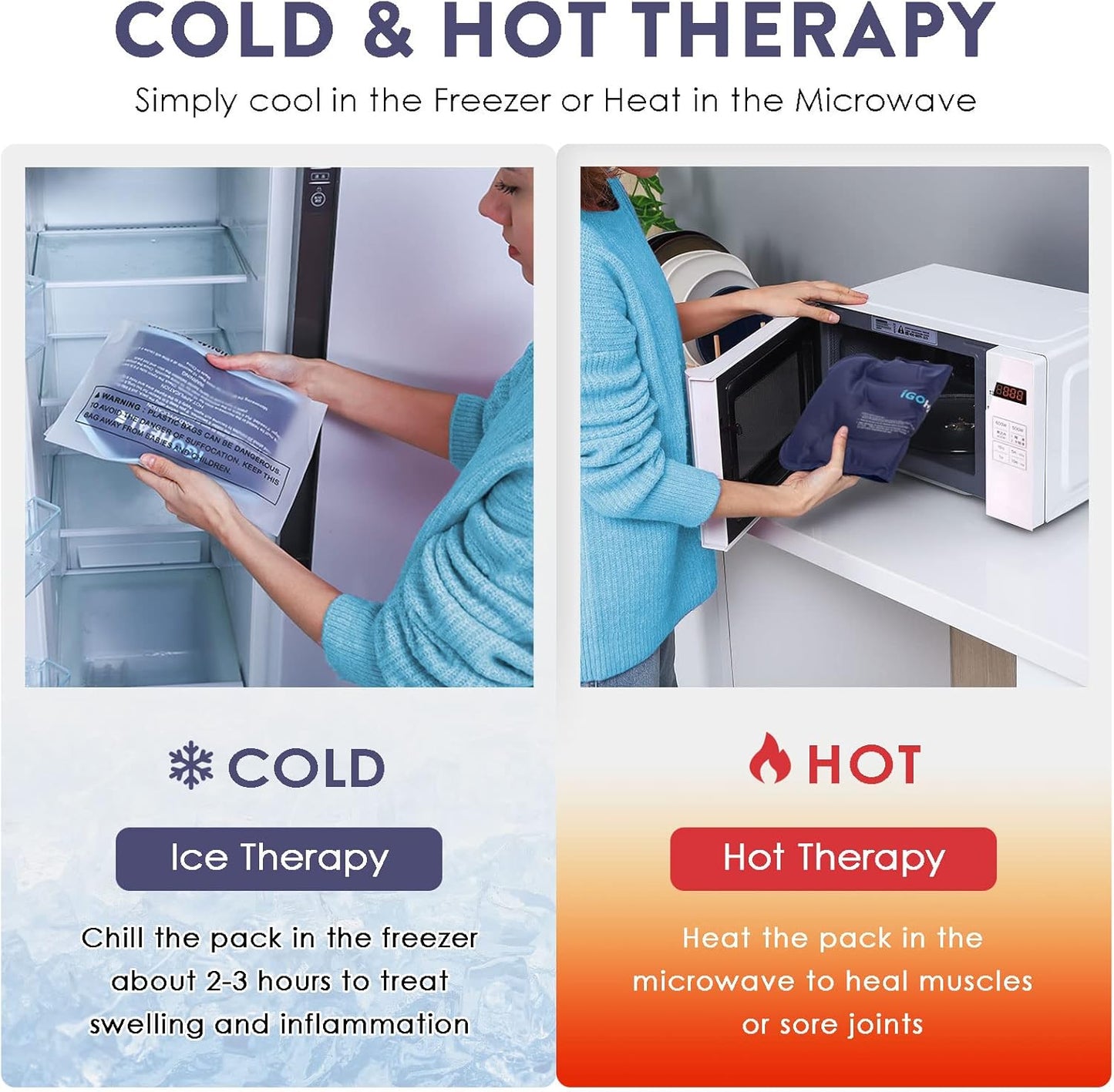 Ice Pack for Injuries Reusable,Back Pain Relief Hot Cold Therapy Wrap,Flexible Gel Pad Cold Compress Heating Bag for Waist,Neck,Shoulder,Hip,Knee,Arm,Leg Pain- Postpartum Recovery Essentials