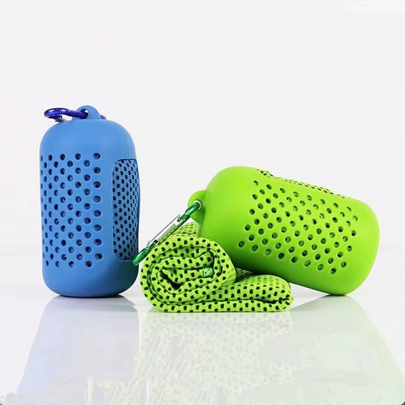Portable Ice Silk Towel Sports Instant Cooling Ice Towel Outdoor Travel Fitness Running Swim Towel Silicone Bag