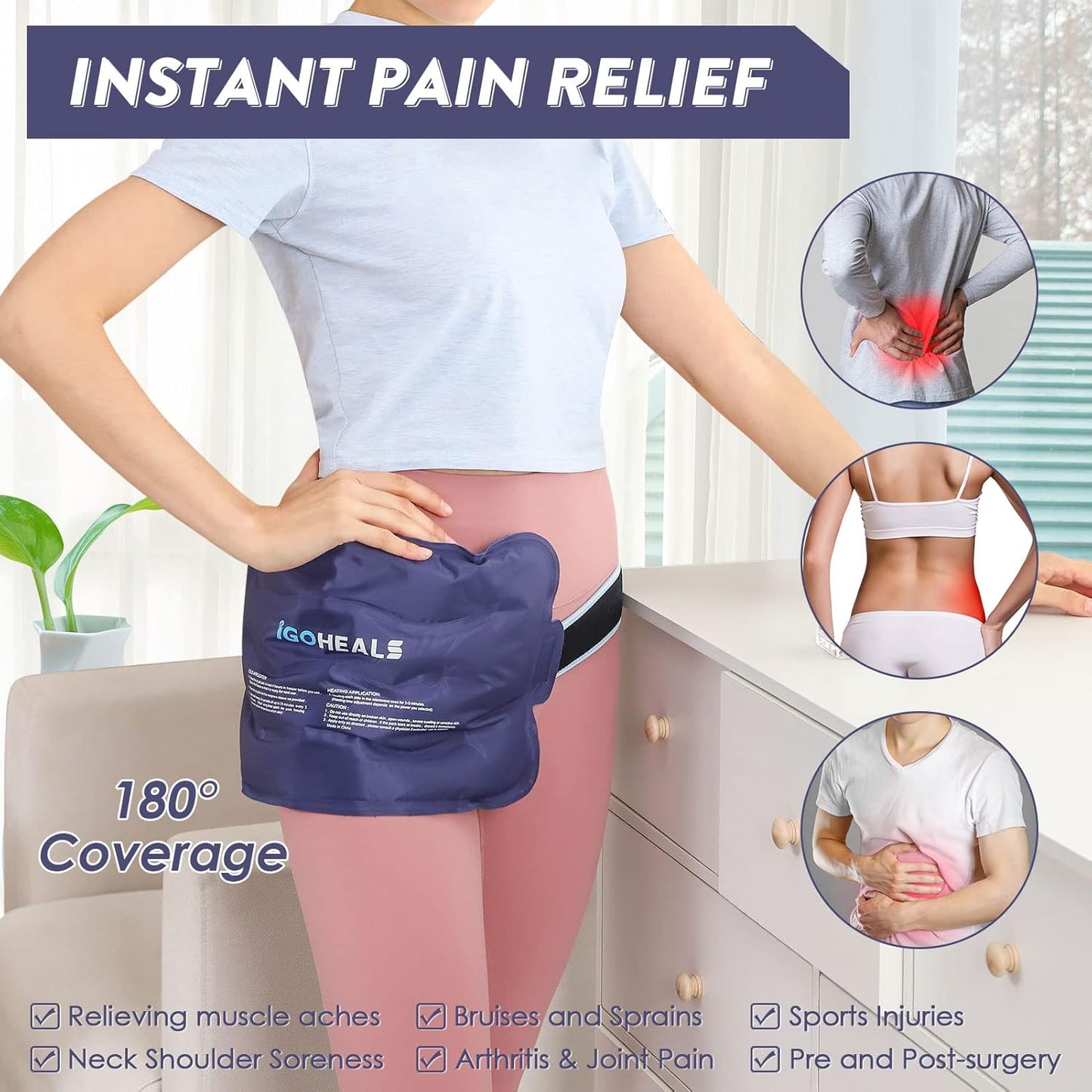 Ice Pack for Injuries Reusable,Back Pain Relief Hot Cold Therapy Wrap,Flexible Gel Pad Cold Compress Heating Bag for Waist,Neck,Shoulder,Hip,Knee,Arm,Leg Pain- Postpartum Recovery Essentials